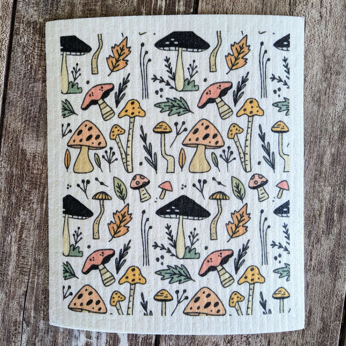 Swedish Dishcloths mushrooms black