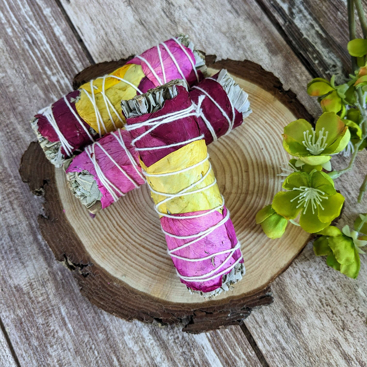California White Sage Bundle with pink and yellow rose petals