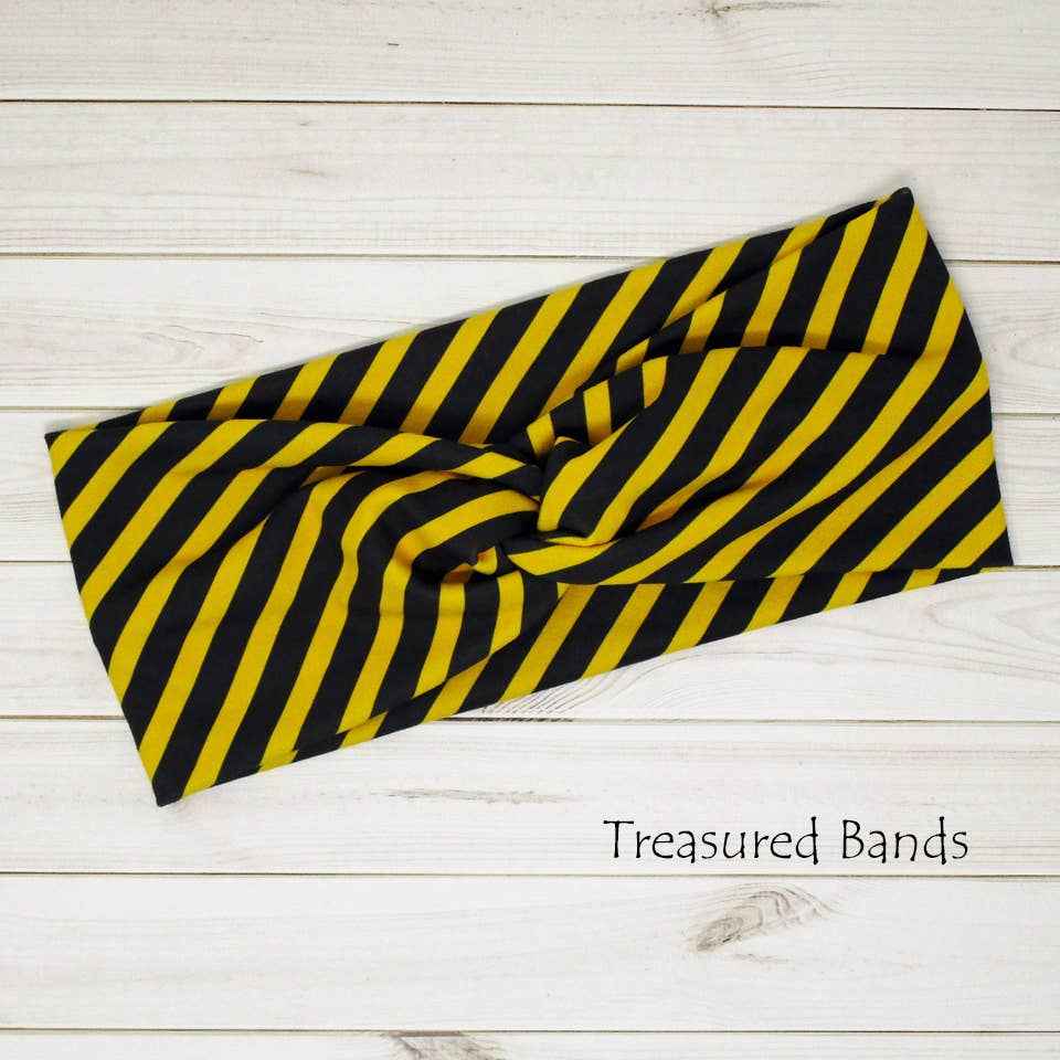Caution Stripe Black Yellow Bees Knit Wide Twist Headband
