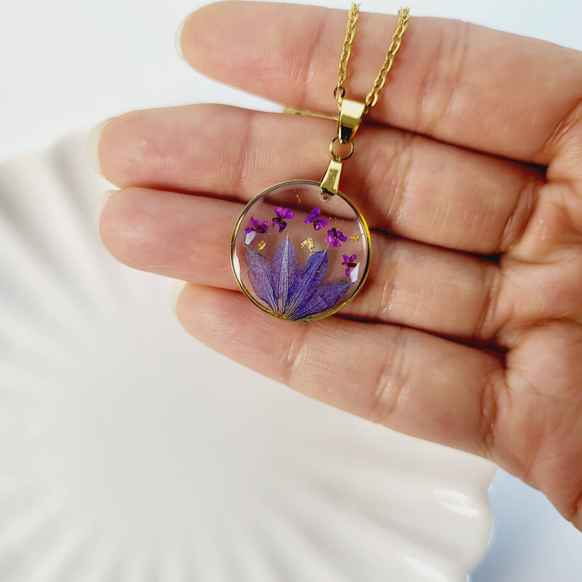 Water Lily July Birth Flower | Pressed Flower Pendant