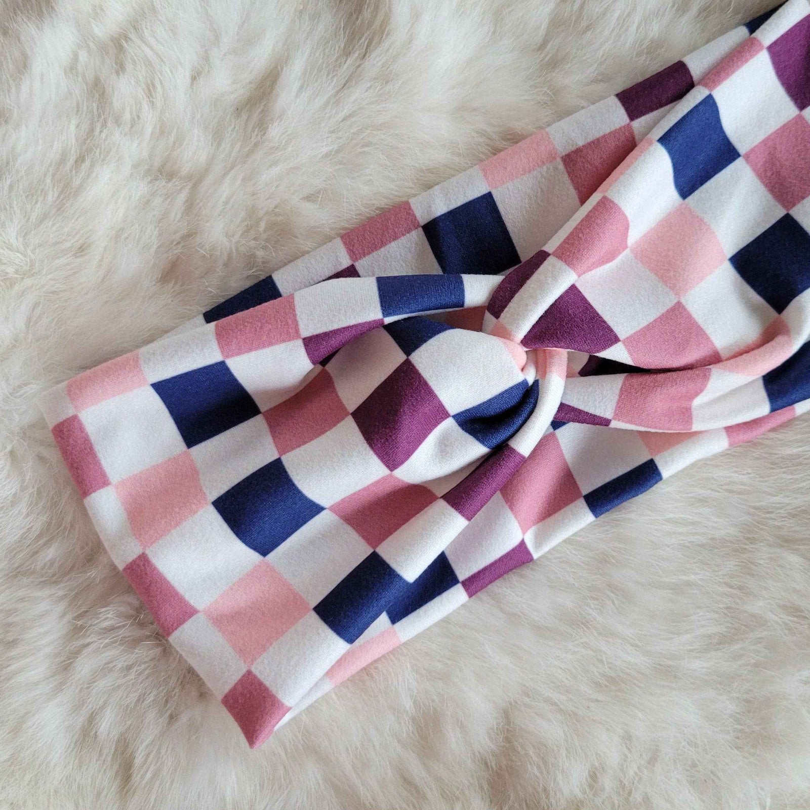 Navy And Pinks Checkered Headband