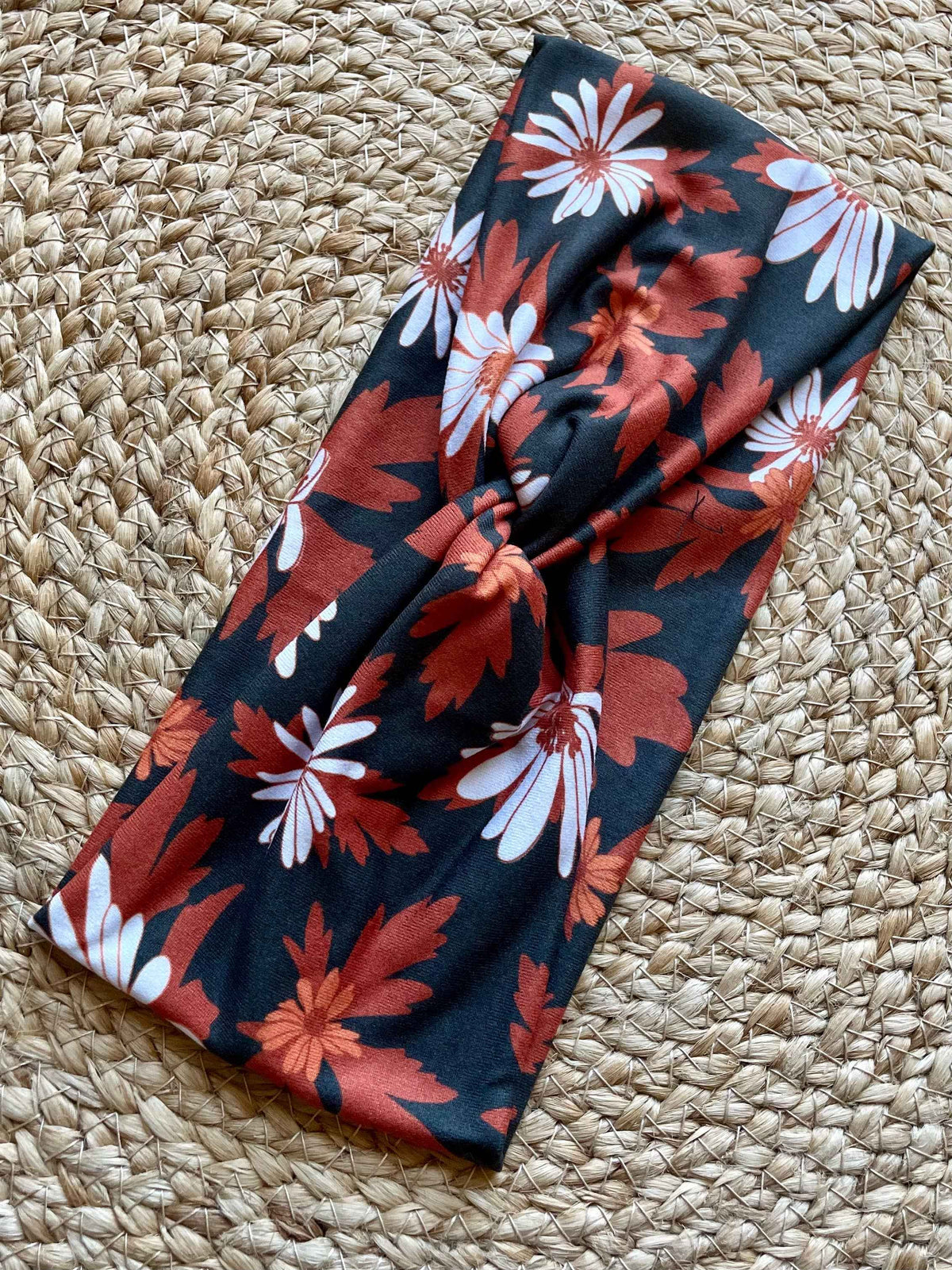 Petals on Black Knit Twist Headband