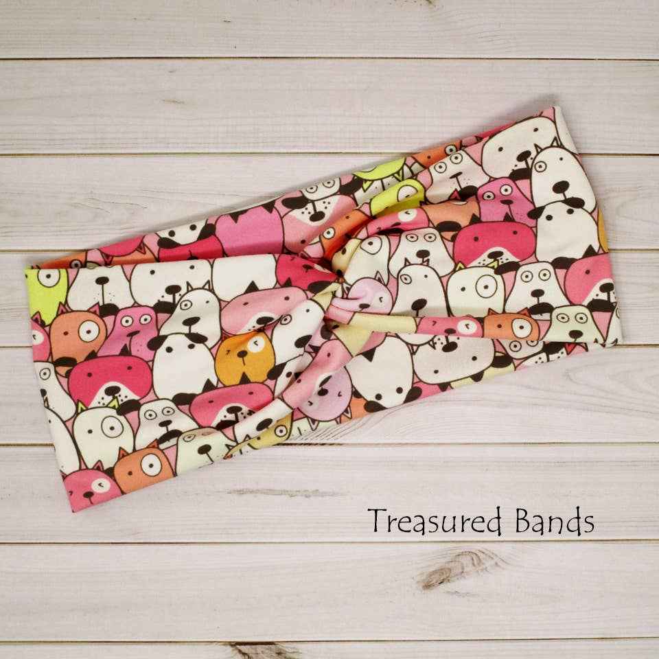 Dog Cartoon Lover Vet Tech Pinks Print Knit Twist Headband
