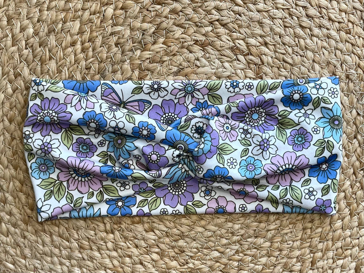 Retro Purple Floral Knit Twist Headband