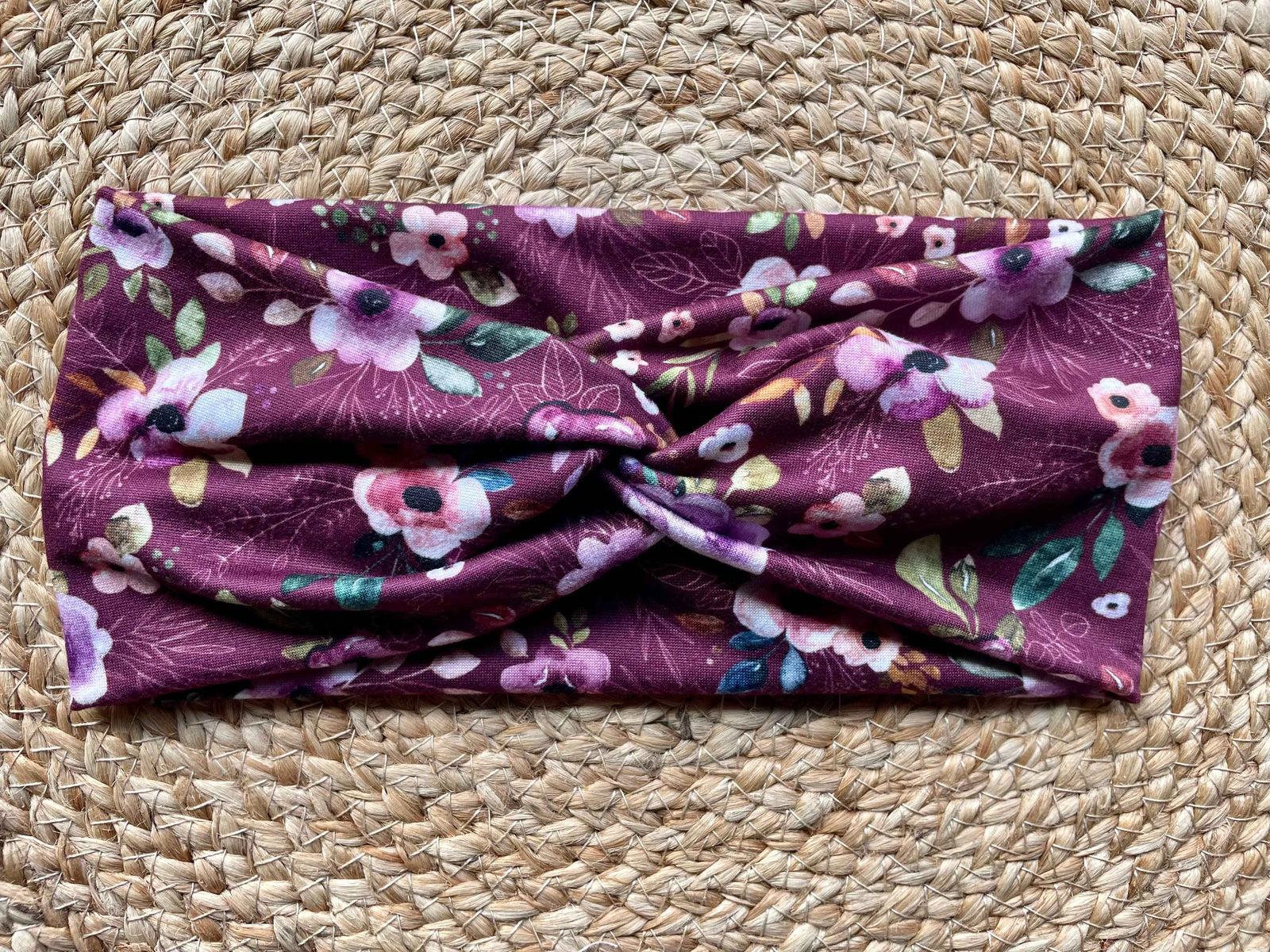 Purple Floral Knit Twist Headband