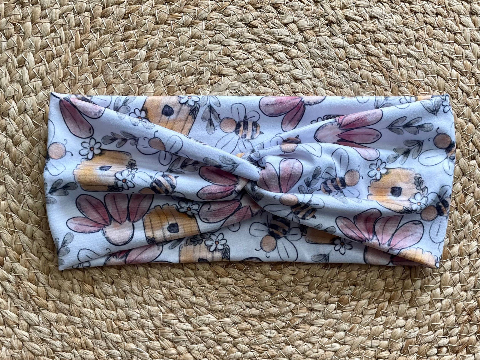Floral Bees Knit Twist Headband