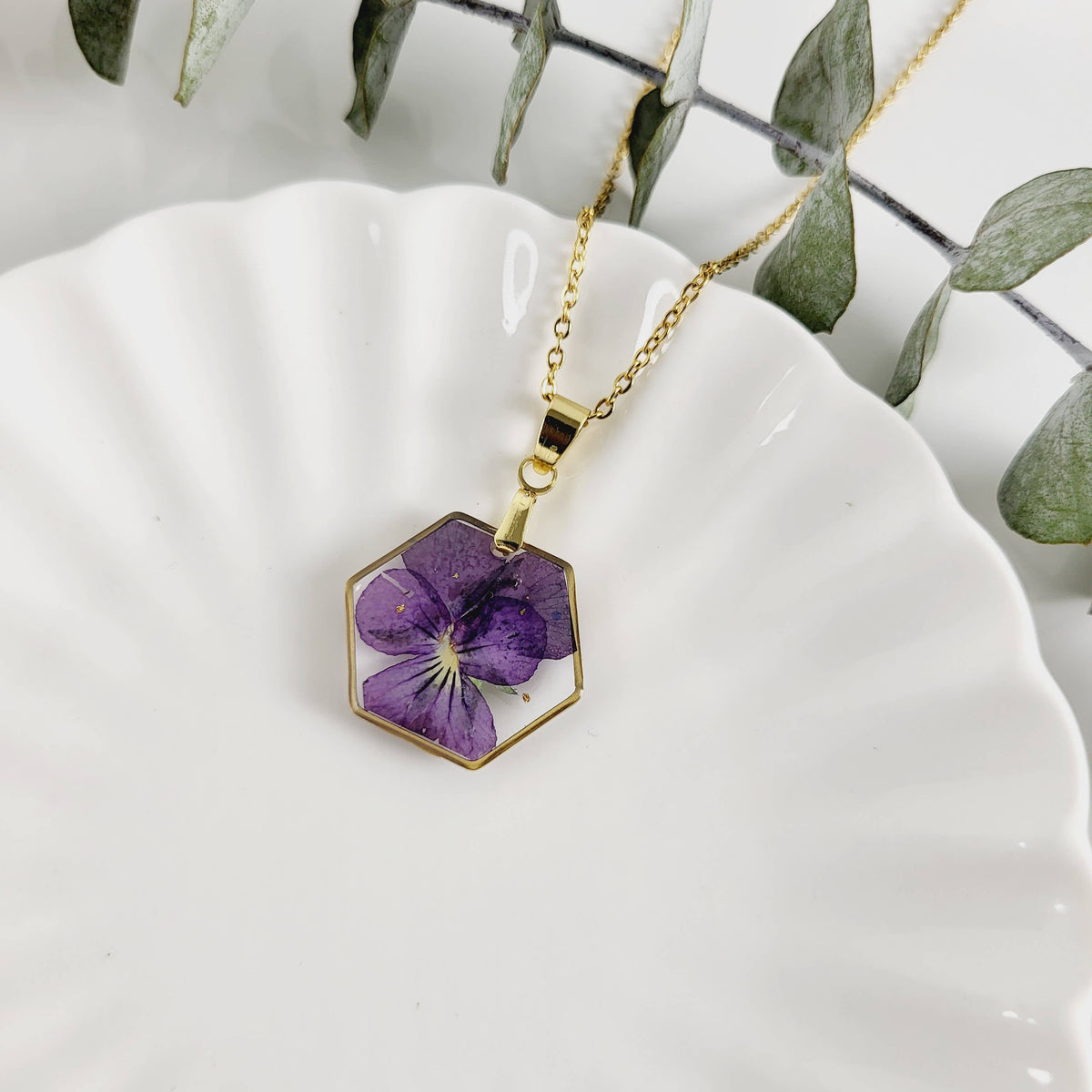 Pansy (February Birth Flower) Pressed Flower Necklace