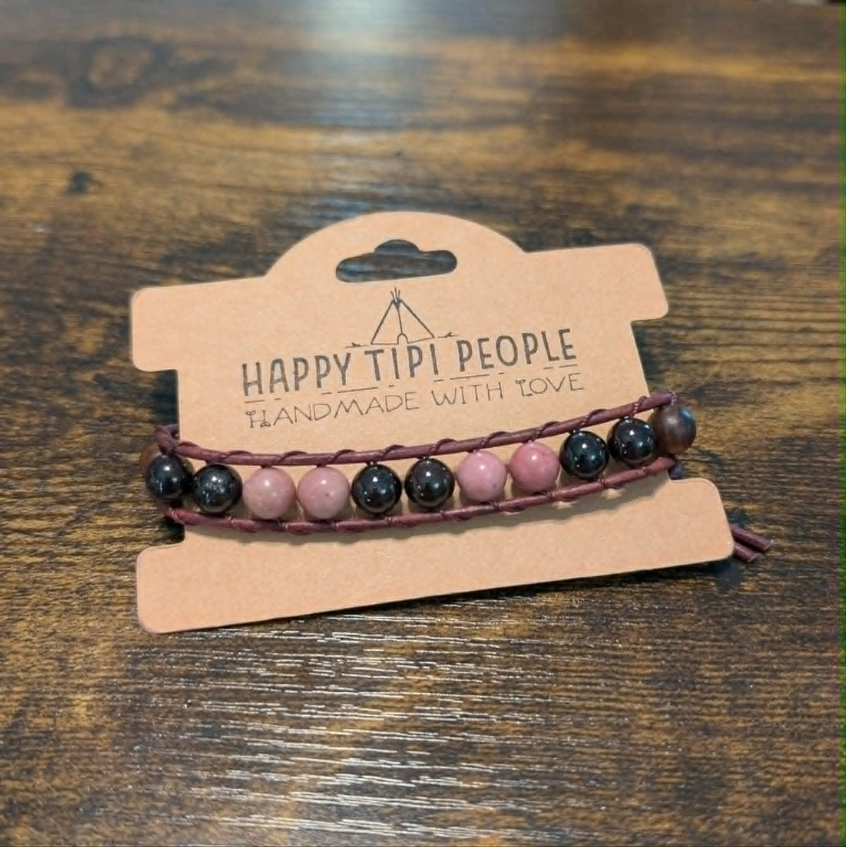 Rosewood, Garnet & Rhodonite Bracelet | 7-8.5"
