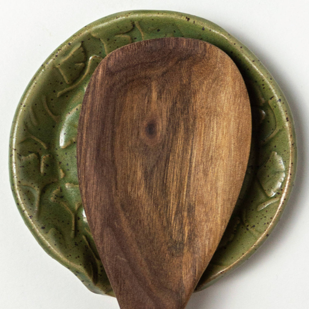 Green Ginkgo Ceramic Spoon Rest