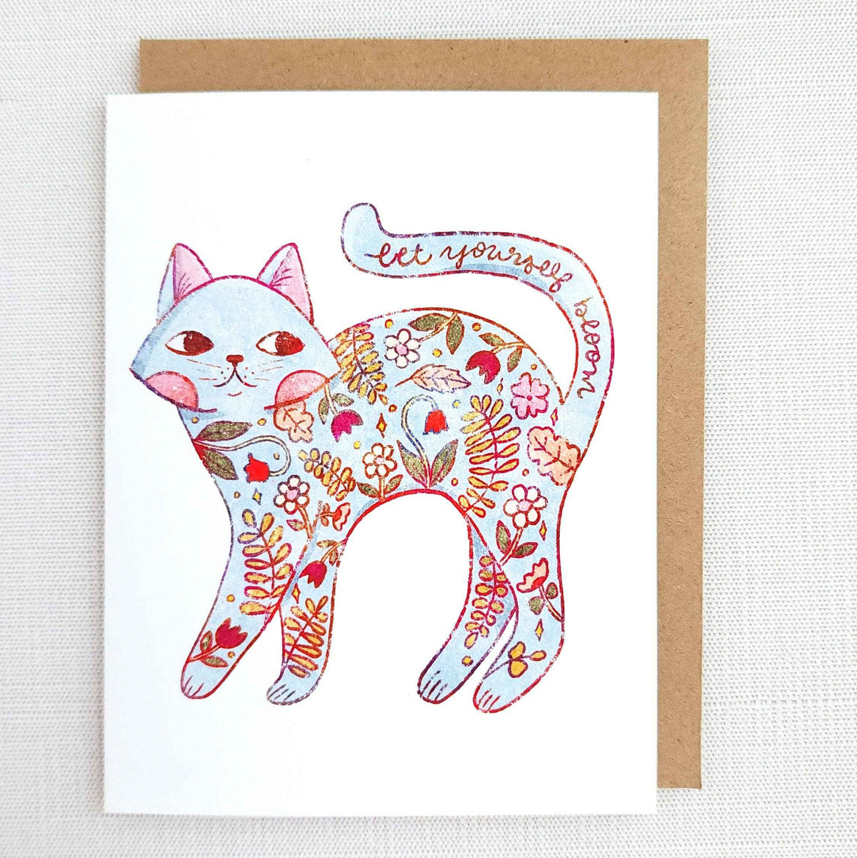 Let yourself bloom cat greeting card