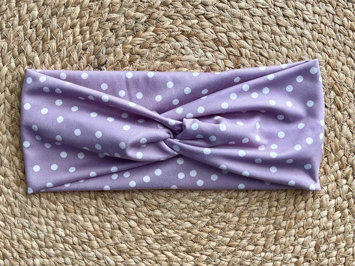 Lavender Dots Knit Twist Headband