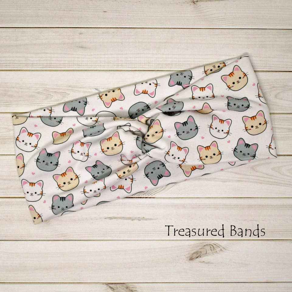 Kitties Cat Love Hearts Comfy Print Knit Twist Headband