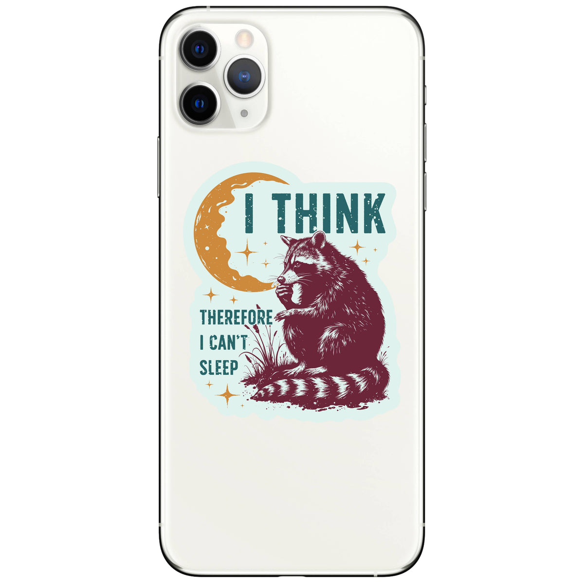 I Think Therefore I Can't Sleep Raccoon Vinyl Sticker
