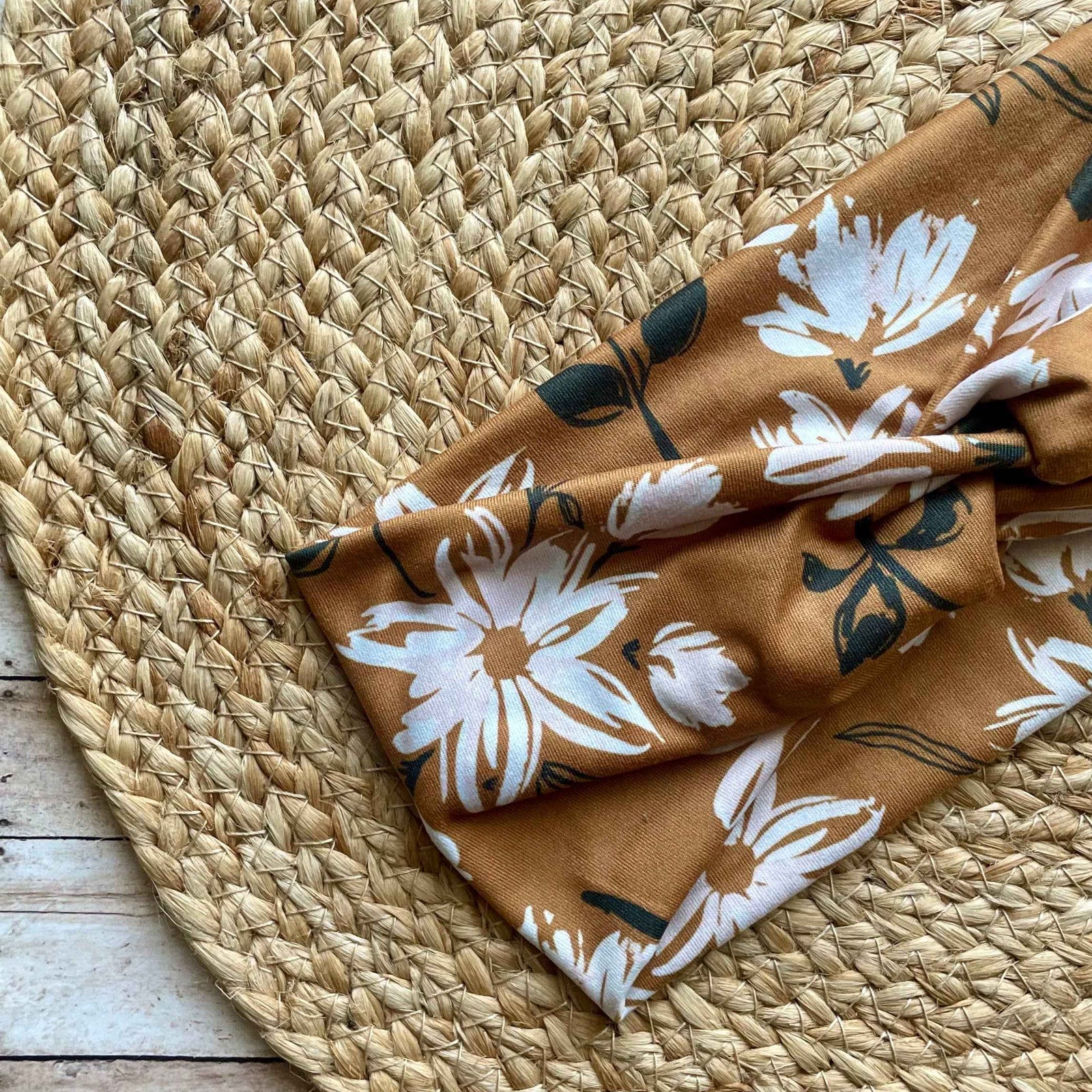 Elegant Caramel Floral Knit Twist Headband