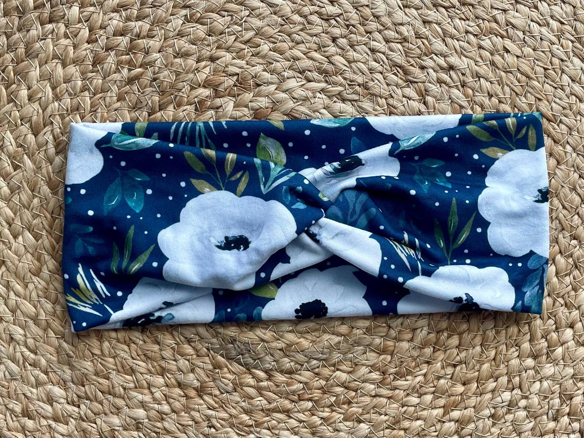 Avaleigh Navy Floral Knit Twist Headband