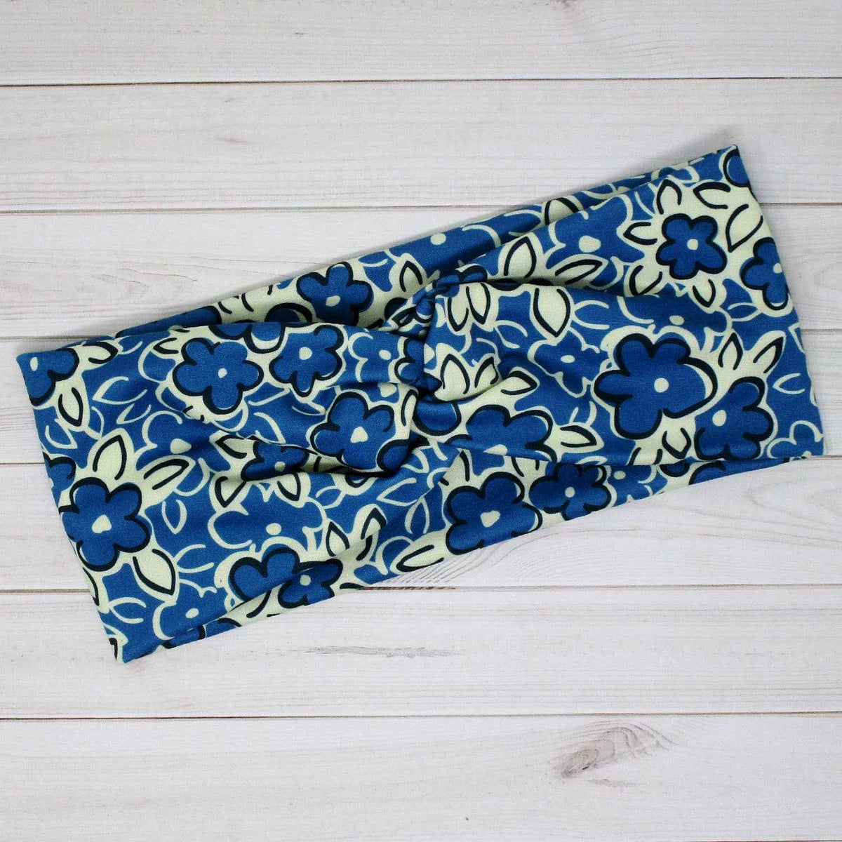 Vintage Blue on Cream Antique Floral Print Twist Headband
