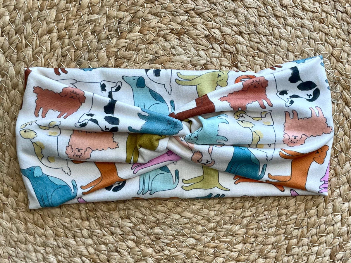 Colorful Dogs Knit Twist Headband