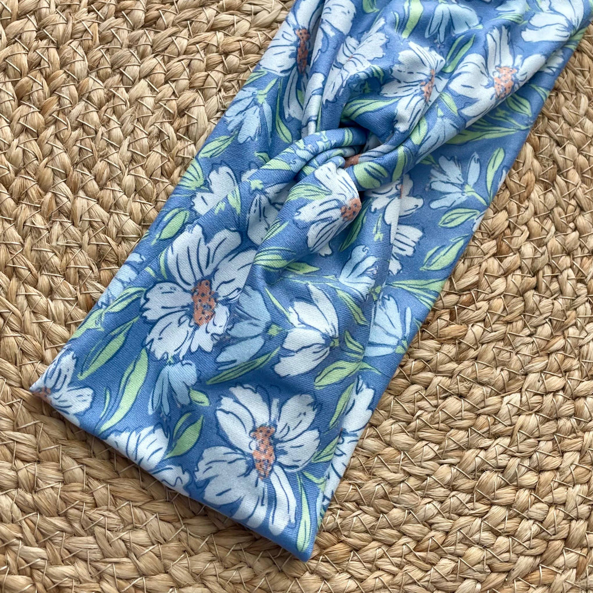 Indigo Fallen Blooms Knit Twist Headband