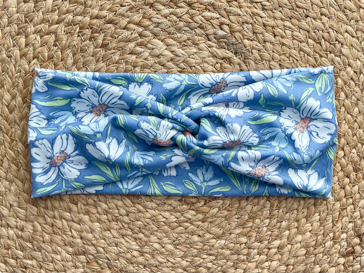 Indigo Fallen Blooms Knit Twist Headband
