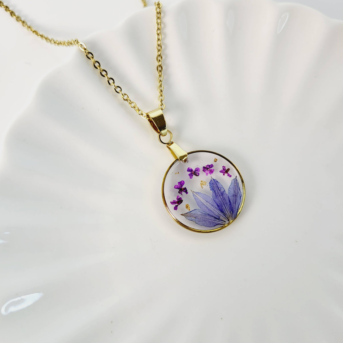Water Lily July Birth Flower | Pressed Flower Pendant