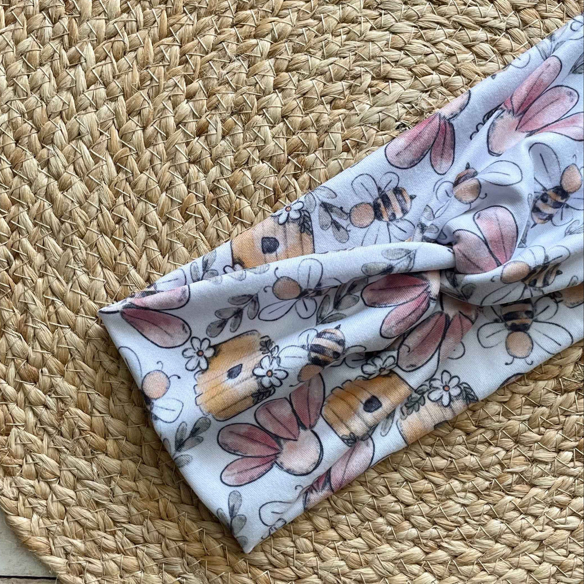 Floral Bees Knit Twist Headband