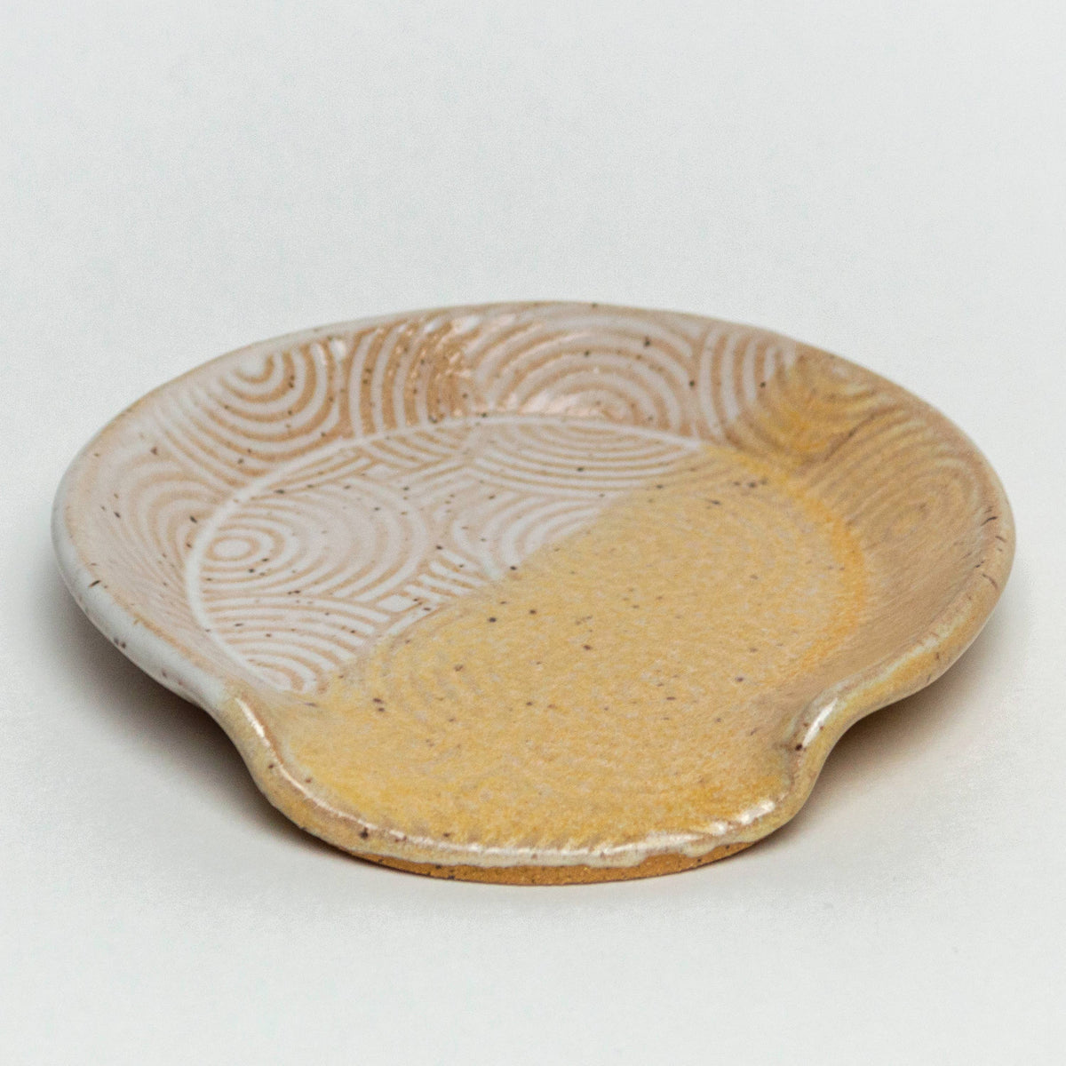 White &amp; Peach Spiral Pattern Ceramic Spoon Rest Handmade