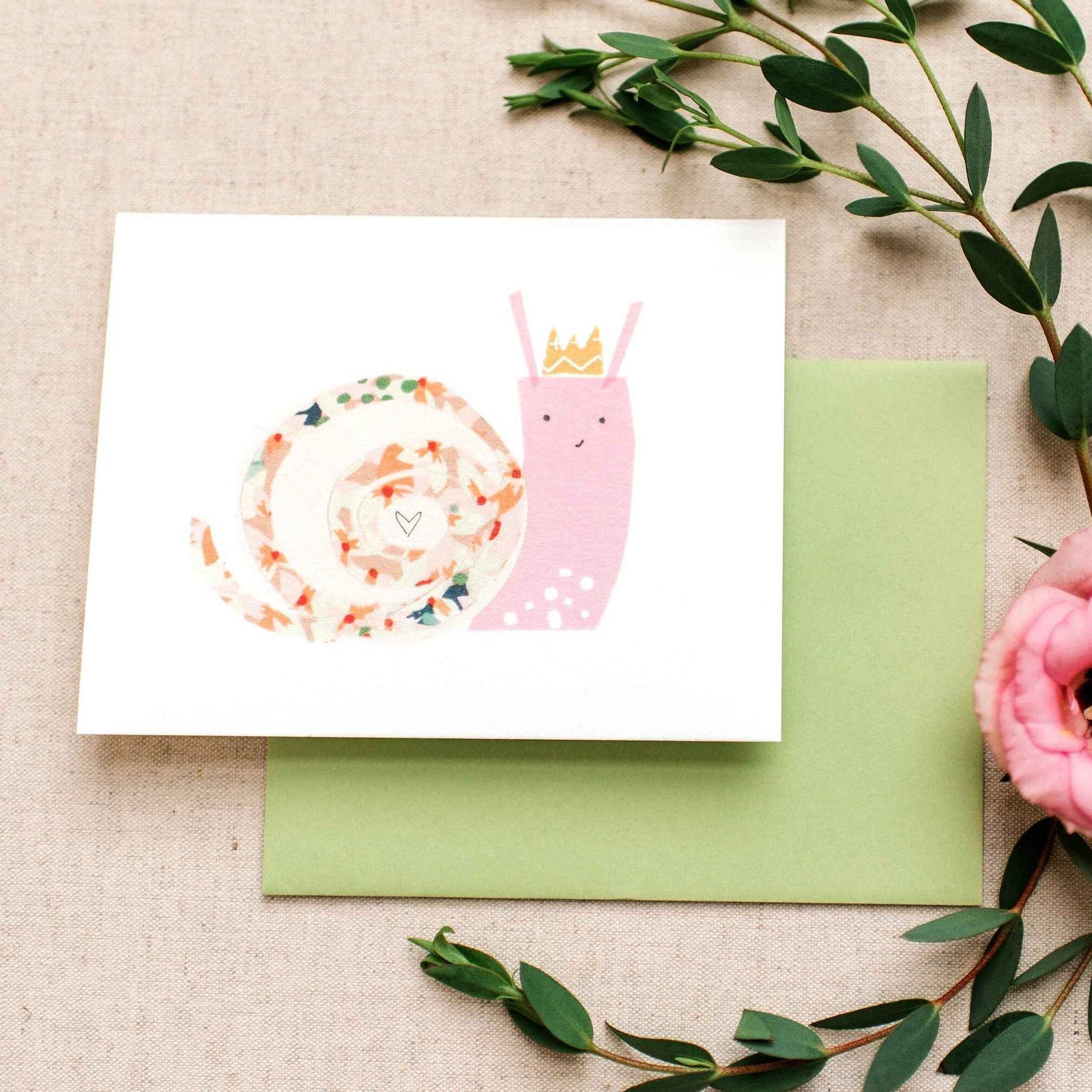 Snail Card Single Nursery Girl Baby Shower Notecard