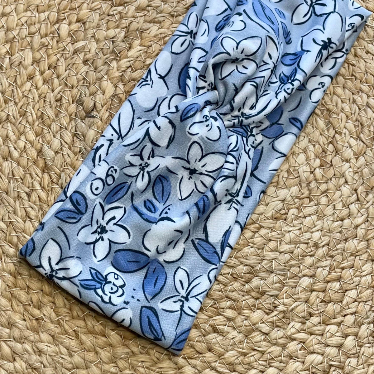 London Garden on Blue Knit Twist Headband