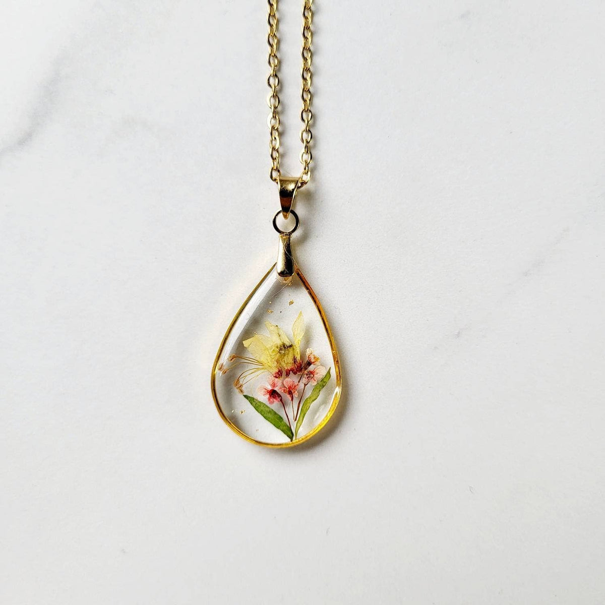 Honeysuckle (June Birth Flower) Pressed Flower Necklace