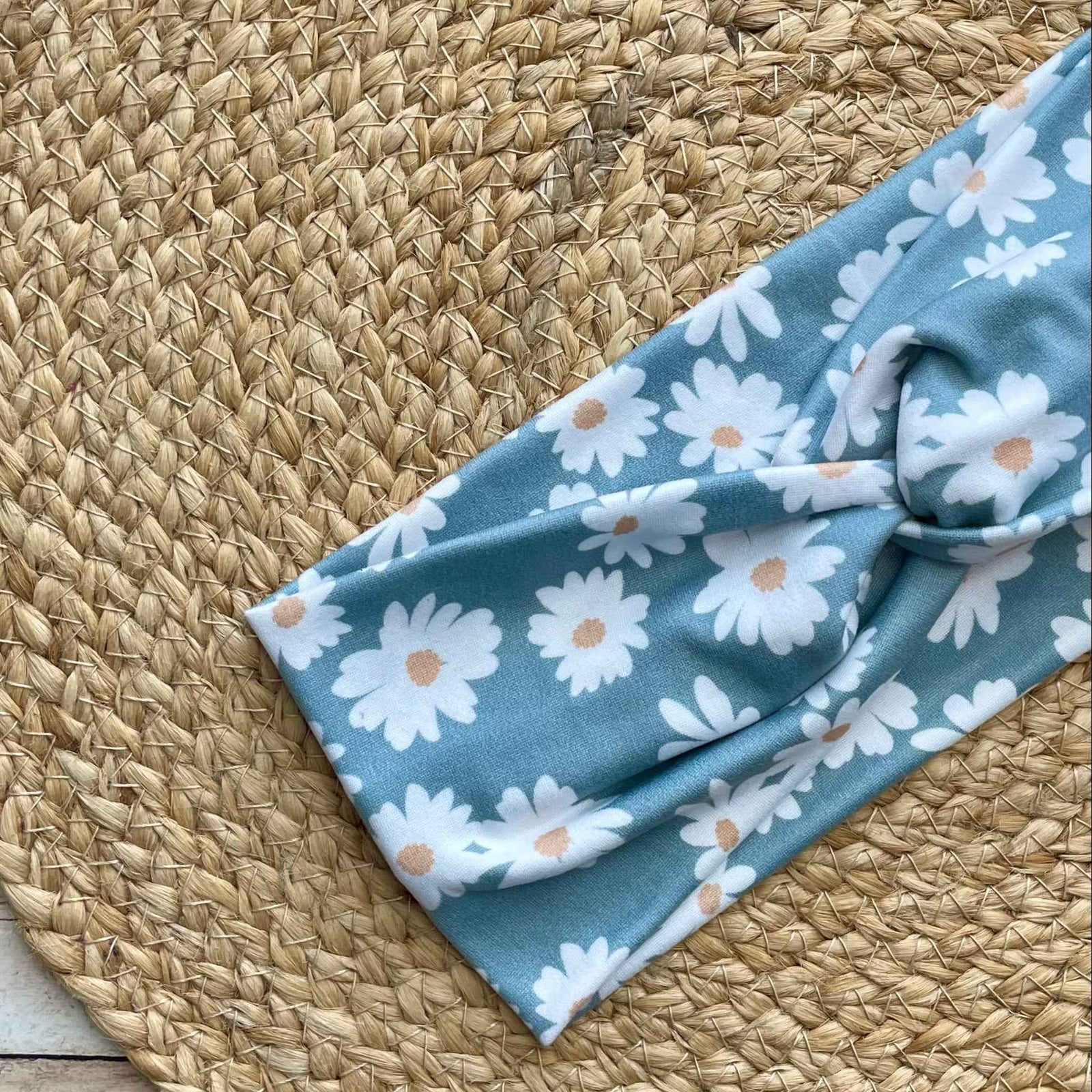 Blue Nordic Flowers Knit Twist Headband