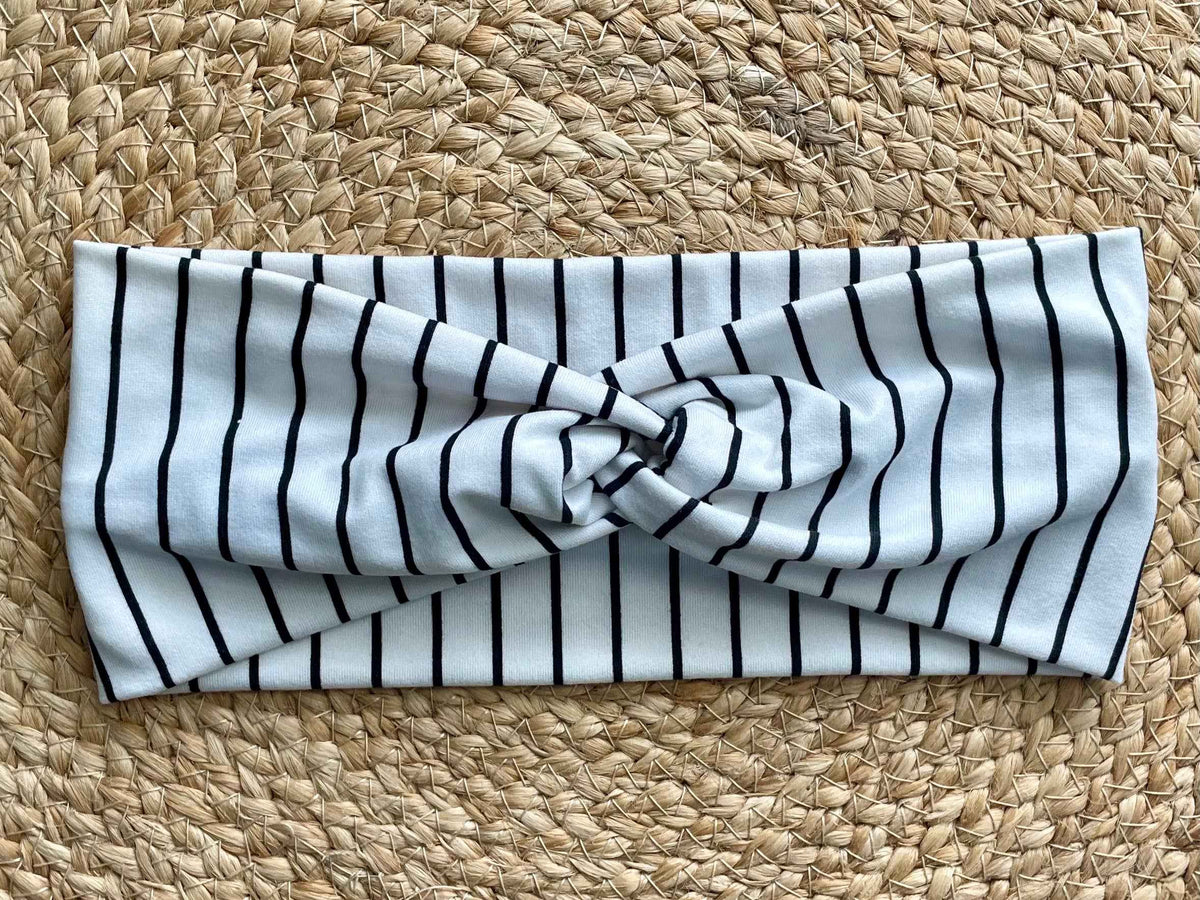 Black and White Striped Knit Twist Headband