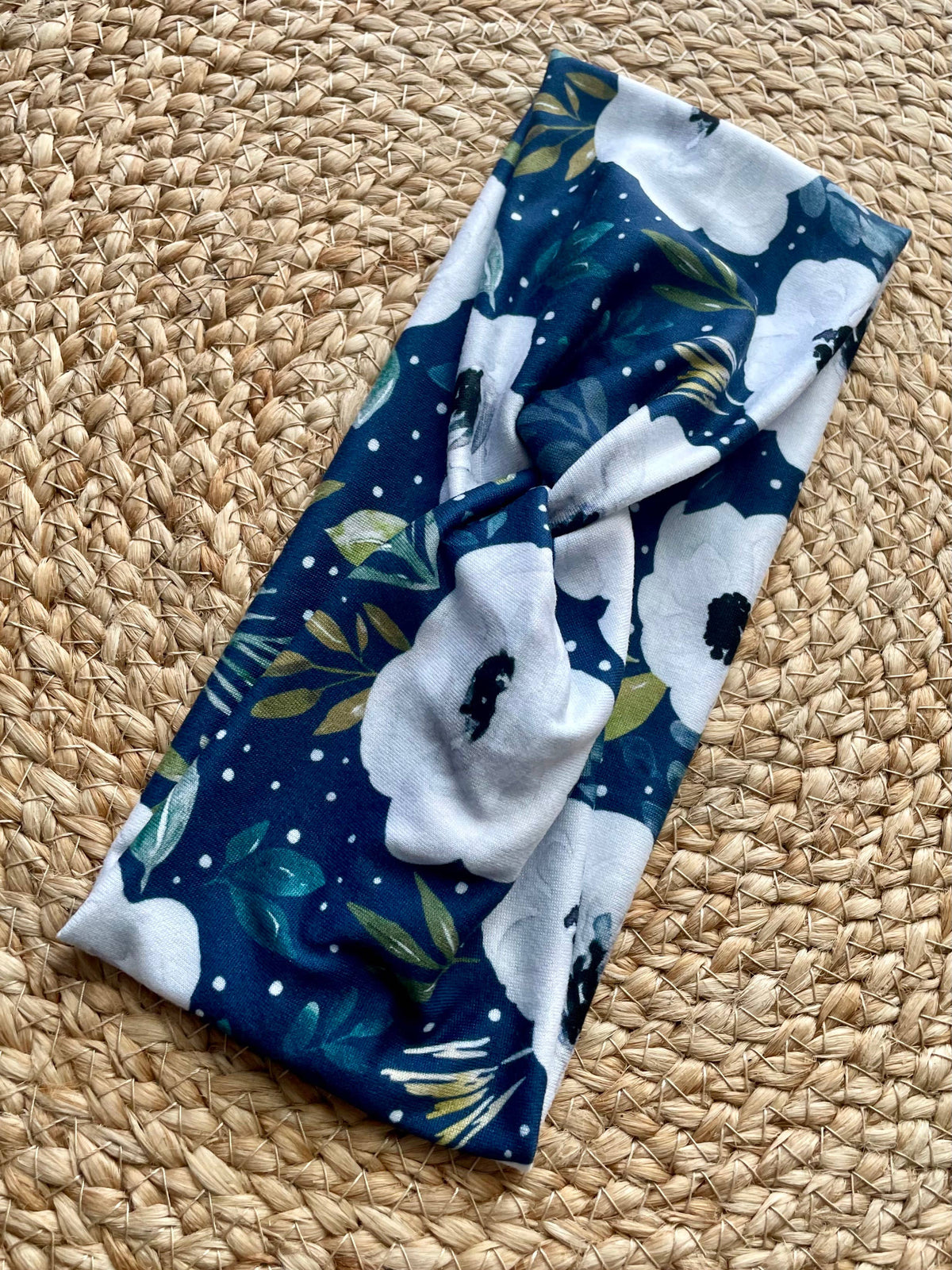 Avaleigh Navy Floral Knit Twist Headband