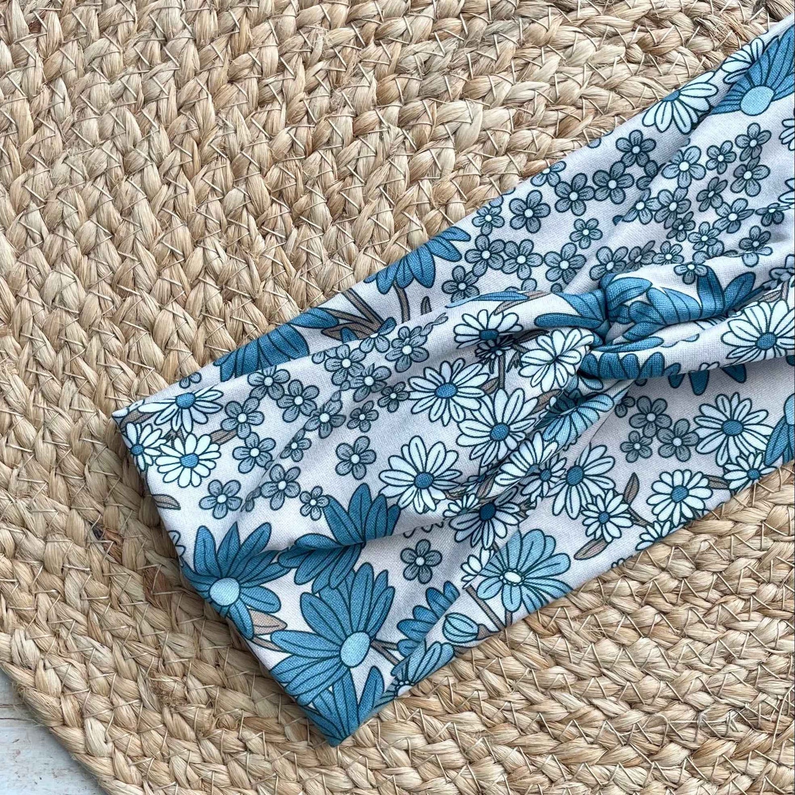 Tan Boho Wildflowers Knit Twist Headband