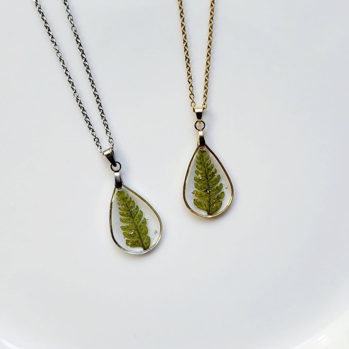 Pressed Fern Teardrop Necklace