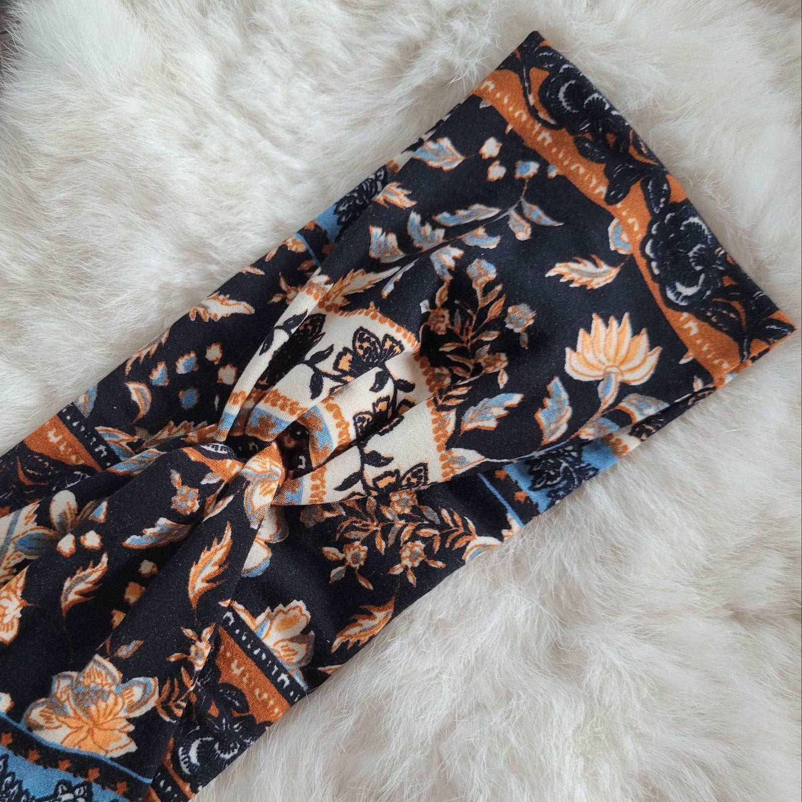 Black & Brown Boho Tapestry Twist Knit Headbands