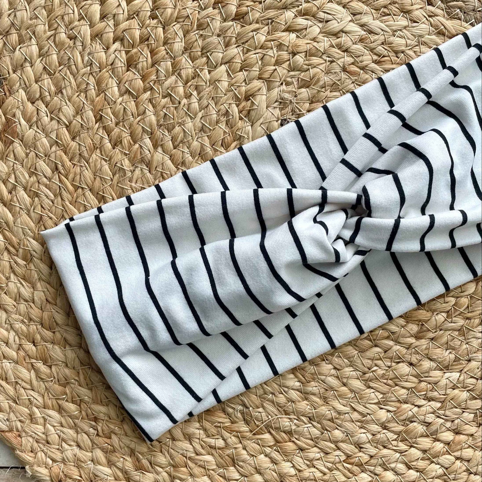 Black and White Striped Knit Twist Headband