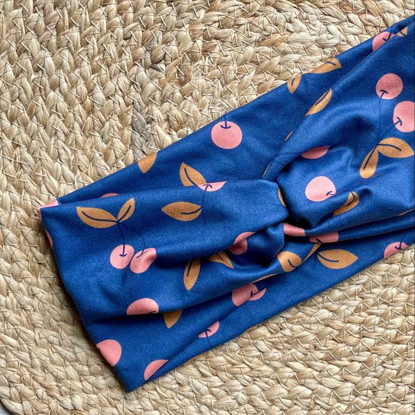 Harvest Cherries Blue Knit Twist Headband
