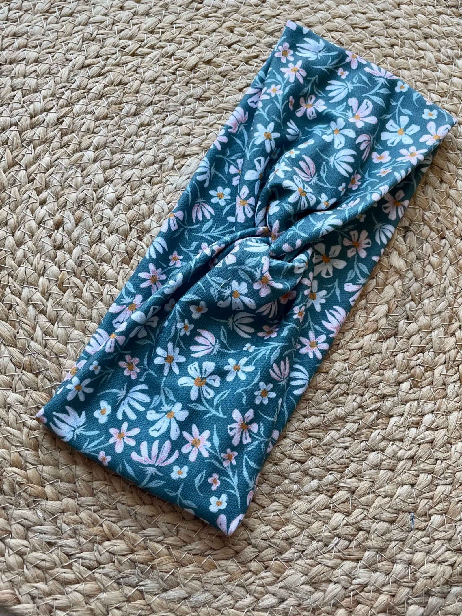 Ditsy Bouquet in Green Knit Twist Headband