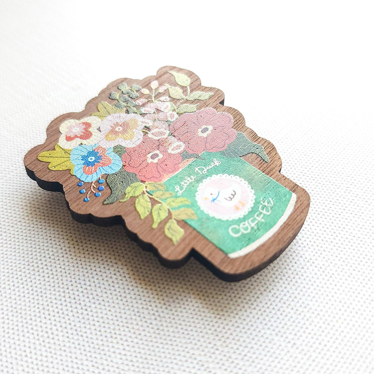 Little duck coffee bouquet refrigetator magnet