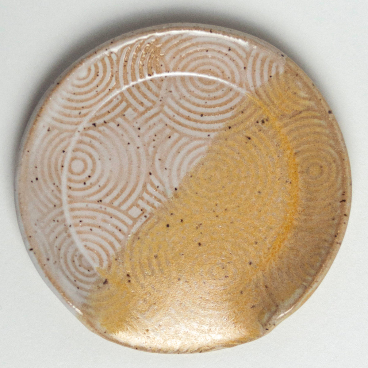 White &amp; Peach Spiral Pattern Ceramic Spoon Rest Handmade