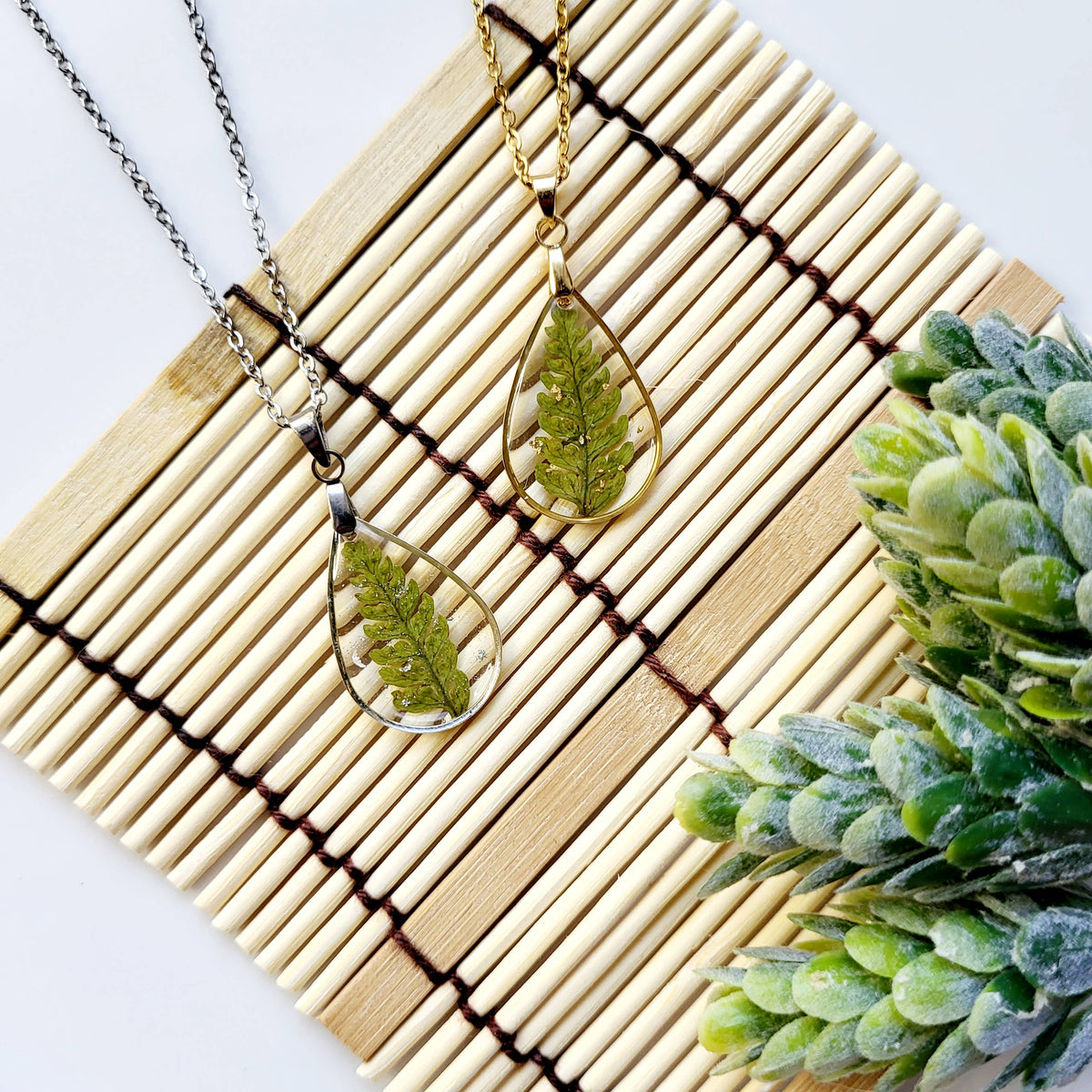 Pressed Fern Teardrop Necklace