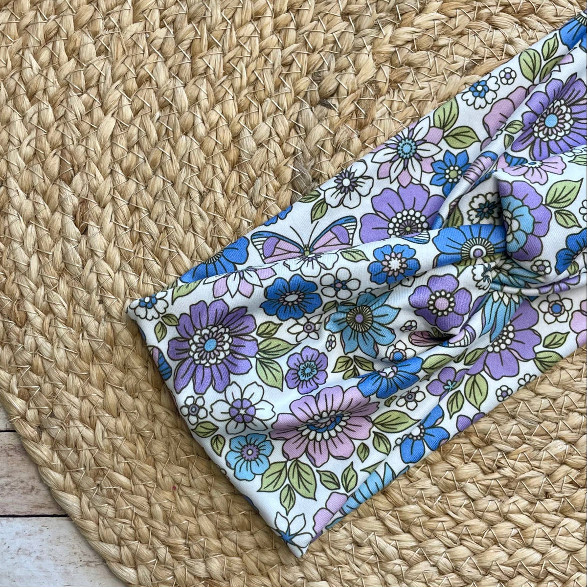 Retro Purple Floral Knit Twist Headband