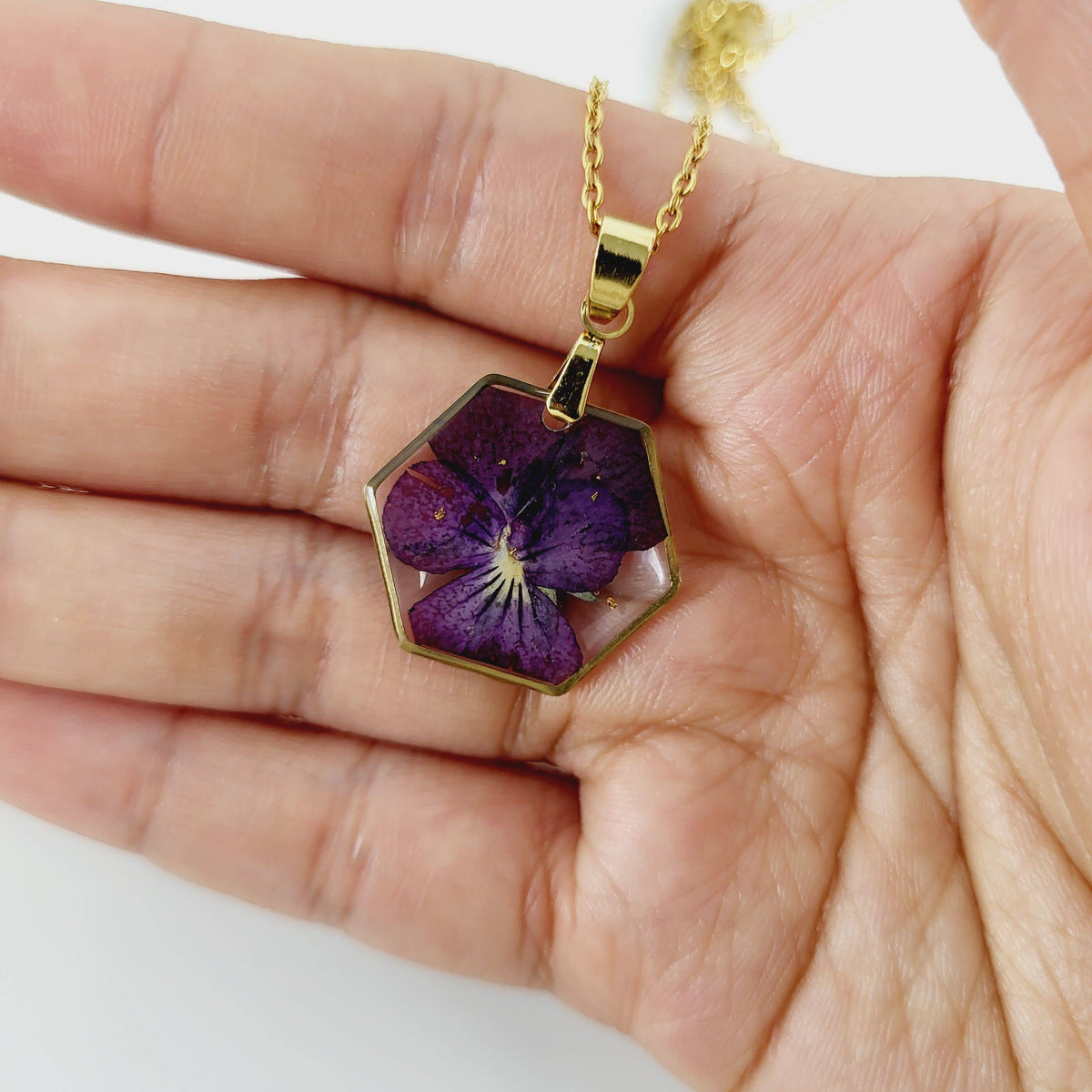Pansy (February Birth Flower) Pressed Flower Necklace