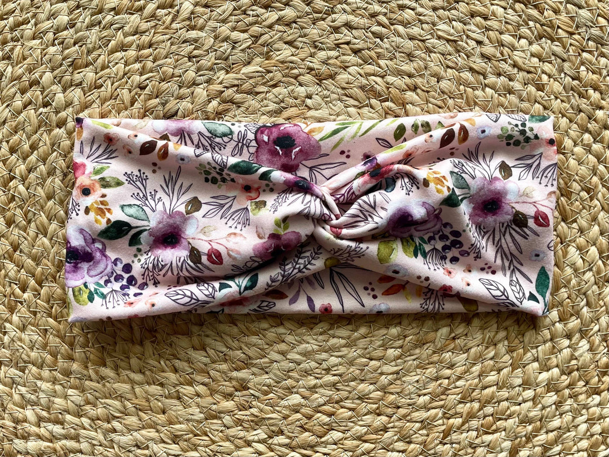 Pink Boho Floral Knit Twist Headband