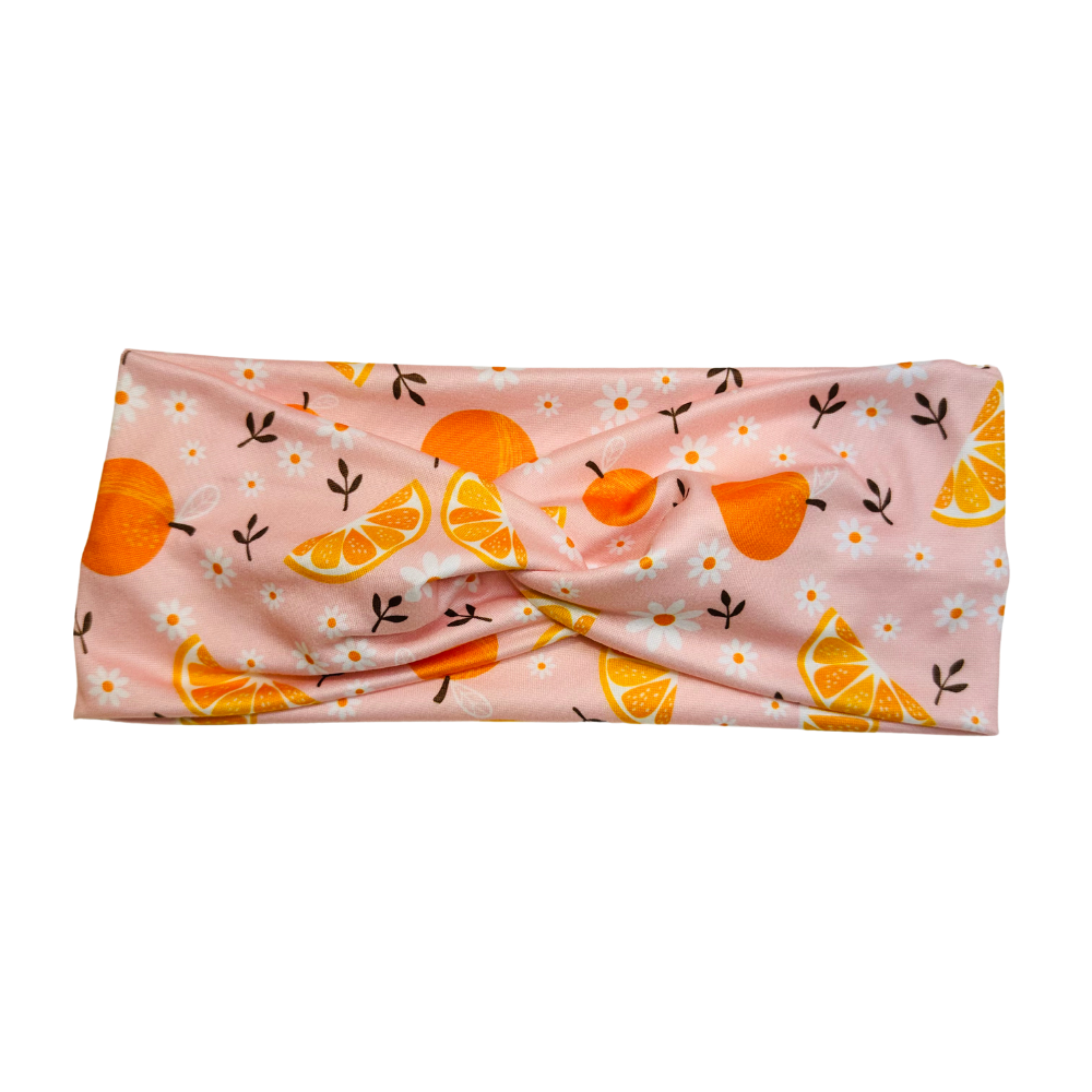Summer Oranges Pink Floral Twist Headband