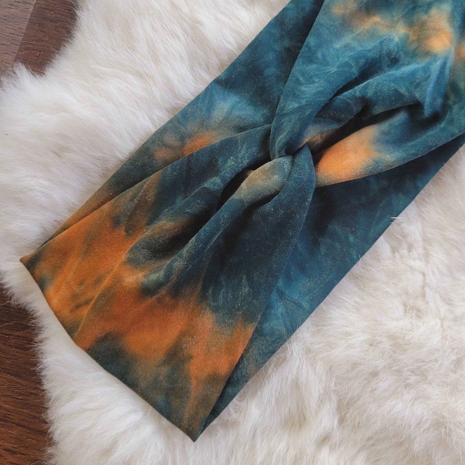 Dark Teal And Orange Tie Dye Headband