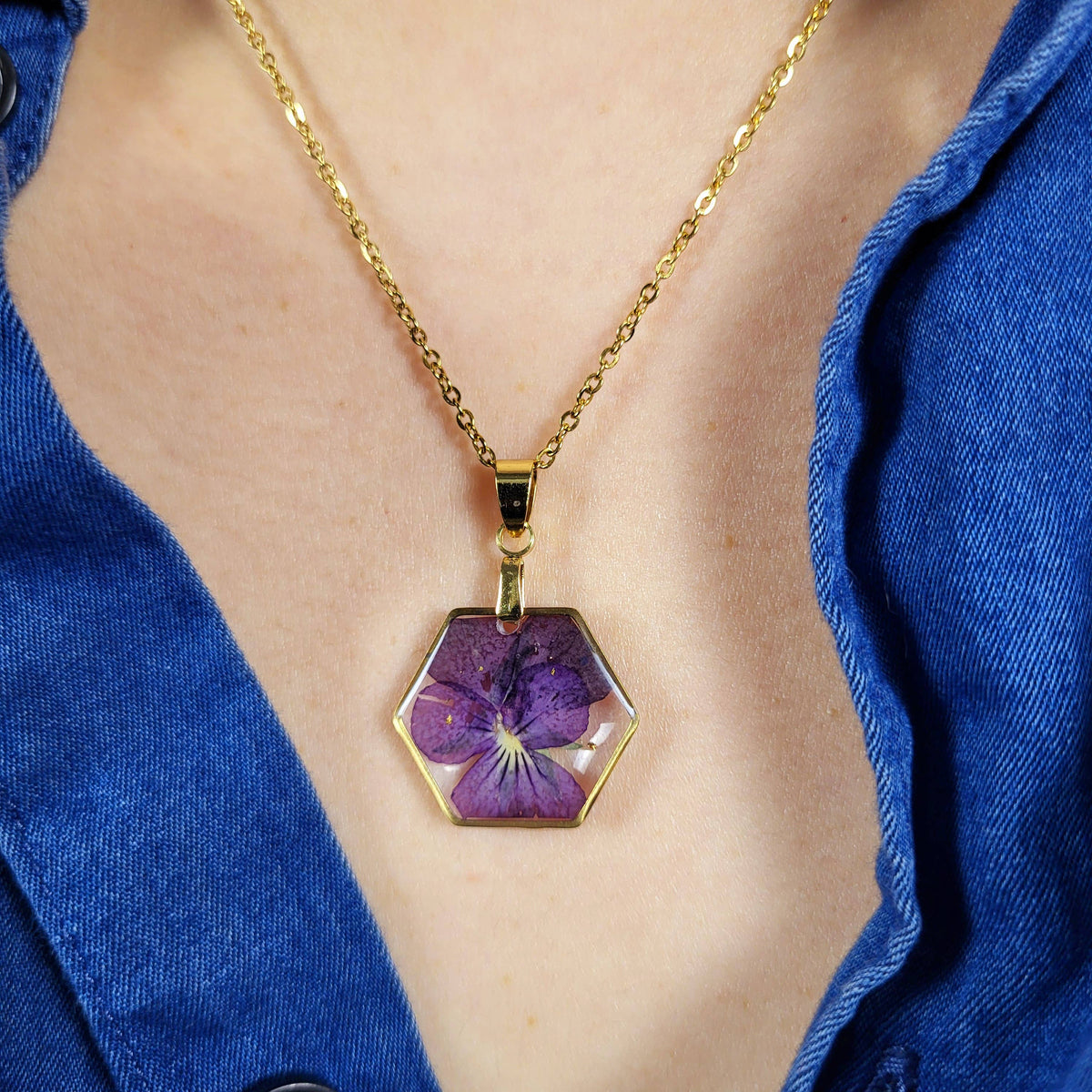 Pansy (February Birth Flower) Pressed Flower Necklace