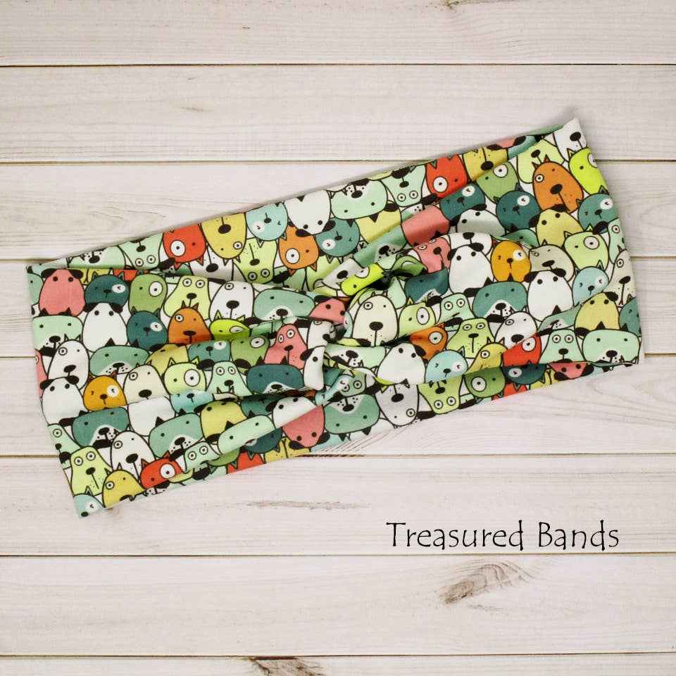 Dog Cartoon Lover Vet Tech Mint Print Knit Twist Headband