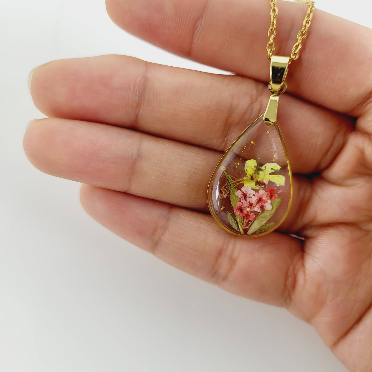Honeysuckle (June Birth Flower) Pressed Flower Necklace