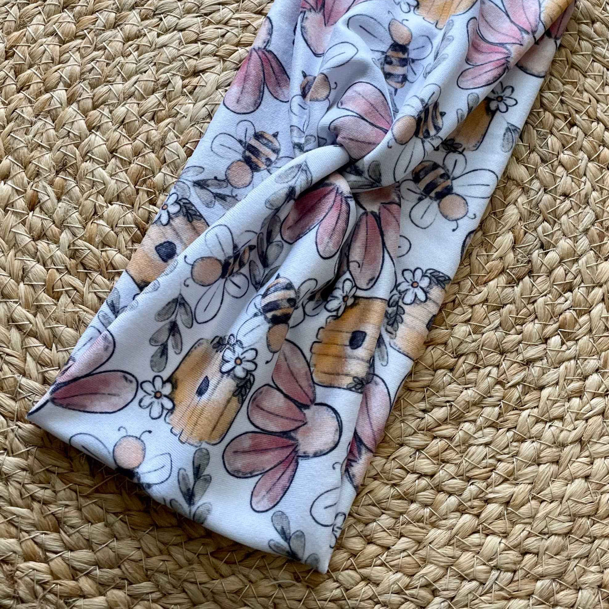 Floral Bees Knit Twist Headband